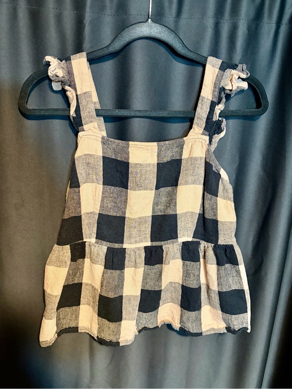 Who What Wear Black & Cream Gingham Ruffle Strap Tank